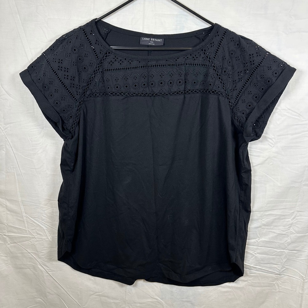 Lane Bryant Eyelet Lace Black Top Plus Size‎ 18/20 Boho Cottagecore - Picture 2 of 8